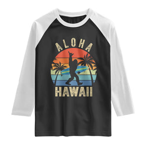 Funny Bigfoot Aloha Hawaiian Surfing Raglan Shirt Tropical Beach Surfer Gift