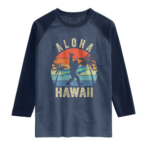 Funny Bigfoot Aloha Hawaiian Surfing Raglan Shirt Tropical Beach Surfer Gift