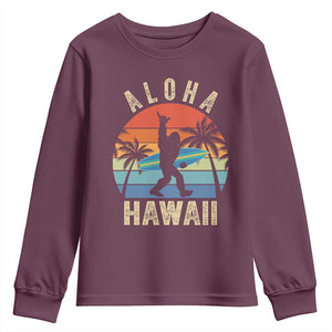Funny Bigfoot Aloha Hawaiian Surfing Youth Sweatshirt Tropical Beach Surfer Gift TS14 Maroon Print Your Wear