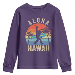 Funny Bigfoot Aloha Hawaiian Surfing Youth Sweatshirt Tropical Beach Surfer Gift TS14 Purple Print Your Wear