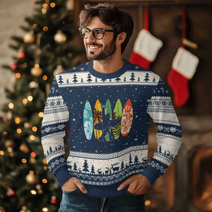 Funny Bigfoot Aloha Hawaiian Surfing Tropical Beach Surfer Ugly Christmas Sweater TS14 Navy Beige Print Your Wear