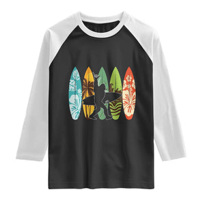 Funny Bigfoot Aloha Hawaiian Surfing Tropical Beach Surfer Raglan Shirt