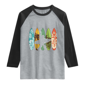 Funny Bigfoot Aloha Hawaiian Surfing Tropical Beach Surfer Raglan Shirt