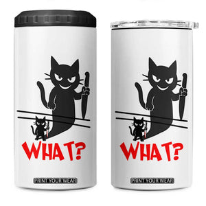 Murder Cat What 4 in 1 Can Cooler Tumbler Funny Black Kitty Holding Knife Meme TS14 One Size: 16 oz White Print Your Wear