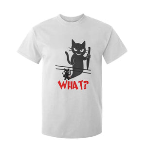 Murder Cat What T Shirt For Kid Funny Black Kitty Holding Knife Meme TS14 White Print Your Wear