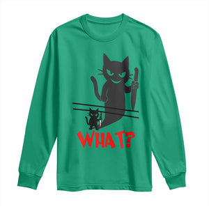 Murder Cat What Long Sleeve Shirt Funny Black Kitty Holding Knife Meme TS14 Irish Green Print Your Wear
