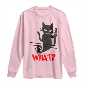 Murder Cat What Long Sleeve Shirt Funny Black Kitty Holding Knife Meme TS14 Light Pink Print Your Wear