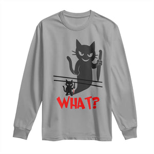 Murder Cat What Long Sleeve Shirt Funny Black Kitty Holding Knife Meme TS14 Sport Gray Print Your Wear