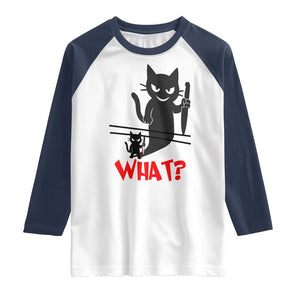 Murder Cat What Raglan Shirt Funny Black Kitty Holding Knife Meme TS14 White Navy Print Your Wear
