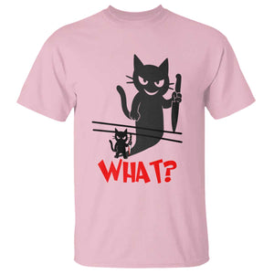 Murder Cat What T Shirt Funny Black Kitty Holding Knife Meme TS14 Light Pink Print Your Wear