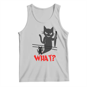 Murder Cat What Tank Top Funny Black Kitty Holding Knife Meme TS14 Ash Print Your Wear
