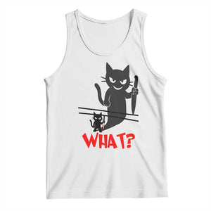 Murder Cat What Tank Top Funny Black Kitty Holding Knife Meme TS14 White Print Your Wear