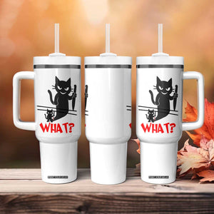 Murder Cat What Tumbler With Handle Funny Black Kitty Holding Knife Meme TS14 Print Your Wear