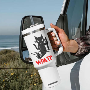 Murder Cat What Tumbler With Handle Funny Black Kitty Holding Knife Meme TS14 Print Your Wear