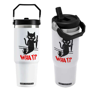 Murder Cat What Flip Straw Tumbler Funny Black Kitty Holding Knife Meme TS14 One Size: 30 oz White Print Your Wear