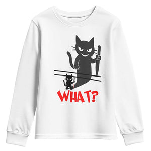 Murder Cat What Youth Sweatshirt Funny Black Kitty Holding Knife Meme TS14 White Print Your Wear