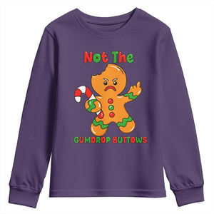 Not The Gumdrop Buttows Youth Sweatshirt Funny Christmas Gingerbread Man Meme TS14 Purple Print Your Wear