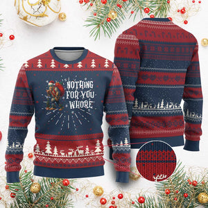 Funny Bigfoot Santa Xmas Ugly Christmas Sweater Nothing For You Whore Merry Squatchmas TS14 Burgundy Print Your Wear