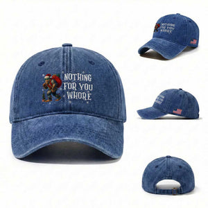 Funny Bigfoot Santa Christmas Washed Cotton Baseball Cap Nothing For You Whore Merry Squatchmas TS14 Washed Cap Universal Fit Royal Blue Print Your Wear