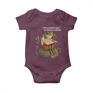 Cute Frog Reading Baby Onesie It Is A Good Day To Read A Book TS14 Maroon Print Your Wear