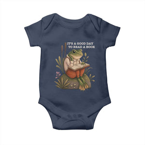 Cute Frog Reading Baby Onesie It Is A Good Day To Read A Book TS14 Navy Print Your Wear