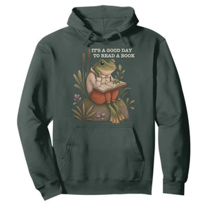 Cute Frog Reading Hoodie It Is A Good Day To Read A Book TS14 Dark Forest Green Print Your Wear