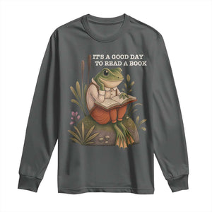 Cute Frog Reading Long Sleeve Shirt It Is A Good Day To Read A Book TS14 Dark Heather Print Your Wear