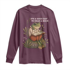 Cute Frog Reading Long Sleeve Shirt It Is A Good Day To Read A Book TS14 Maroon Print Your Wear