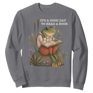 Cute Frog Reading Sweatshirt It Is A Good Day To Read A Book TS14 Charcoal Print Your Wear