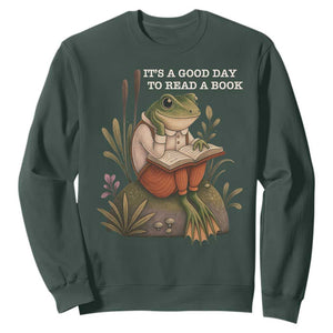 Cute Frog Reading Sweatshirt It Is A Good Day To Read A Book TS14 Dark Forest Green Print Your Wear