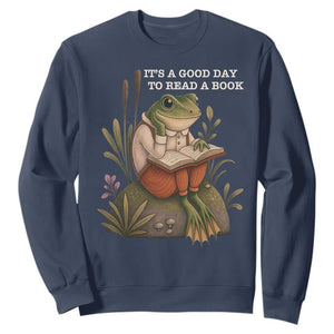 Cute Frog Reading Sweatshirt It Is A Good Day To Read A Book TS14 Navy Print Your Wear