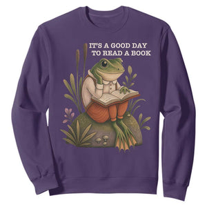 Cute Frog Reading Sweatshirt It Is A Good Day To Read A Book TS14 Purple Print Your Wear