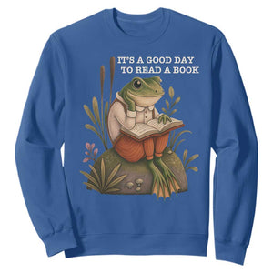 Cute Frog Reading Sweatshirt It Is A Good Day To Read A Book TS14 Royal Blue Print Your Wear