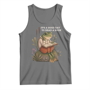 Cute Frog Reading Tank Top It Is A Good Day To Read A Book TS14 Black Heather Print Your Wear