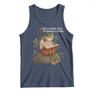 Cute Frog Reading Tank Top It Is A Good Day To Read A Book TS14 Navy Print Your Wear