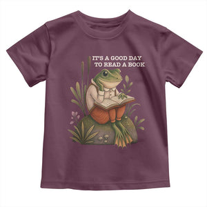 Cute Frog Reading Toddler T Shirt It Is A Good Day To Read A Book TS14 Maroon Print Your Wear