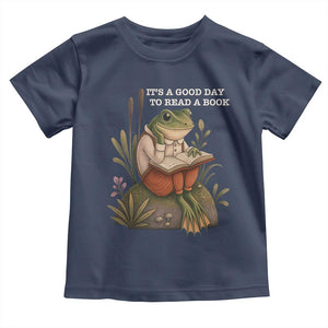 Cute Frog Reading Toddler T Shirt It Is A Good Day To Read A Book TS14 Navy Print Your Wear