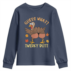 Funny Turkey Thanksgiving Youth Sweatshirt Guess What Twerky Butt TS14 Navy Print Your Wear