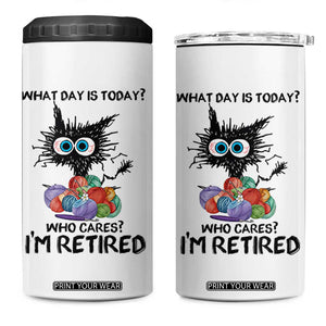 Funny Retired Cat Crochet 4 in 1 Can Cooler Tumbler What Day Is Today Who Cares I Am Retired TS14 One Size: 16 oz White Print Your Wear