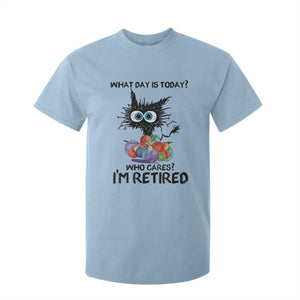 Funny Retired Cat Crochet T Shirt For Kid What Day Is Today Who Cares I Am Retired TS14 Light Blue Print Your Wear