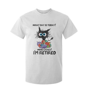Funny Retired Cat Crochet T Shirt For Kid What Day Is Today Who Cares I Am Retired TS14 White Print Your Wear