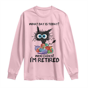 Funny Retired Cat Crochet Long Sleeve Shirt What Day Is Today Who Cares I Am Retired TS14 Light Pink Print Your Wear