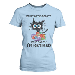 Funny Retired Cat Crochet T Shirt For Women What Day Is Today Who Cares I Am Retired TS14 Light Blue Print Your Wear