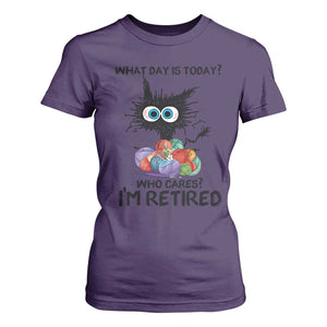 Funny Retired Cat Crochet T Shirt For Women What Day Is Today Who Cares I Am Retired TS14 Purple Print Your Wear