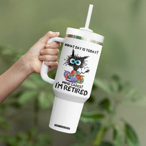 Funny Retired Cat Crochet Tumbler With Handle What Day Is Today Who Cares I Am Retired TS14 Print Your Wear