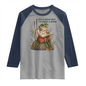 Frog Classic Books Raglan Shirt It Is A Good Day To Read A Book TS14 Sport Gray Navy Print Your Wear