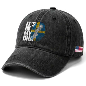 It's in My DNA Washed Cotton Baseball Cap Sweden Sverige Swedish Map Flag