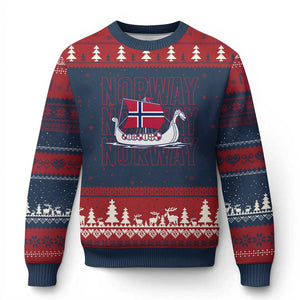Norwegian Viking Ship Flag Boat Norway Heritage Ugly Christmas Sweater