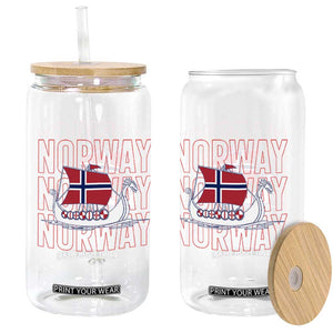 Norwegian Viking Ship Flag Boat Norway Heritage Glass Can