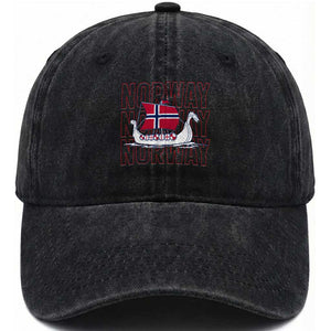 Norwegian Viking Ship Flag Boat Norway Heritage Washed Cotton Baseball Cap